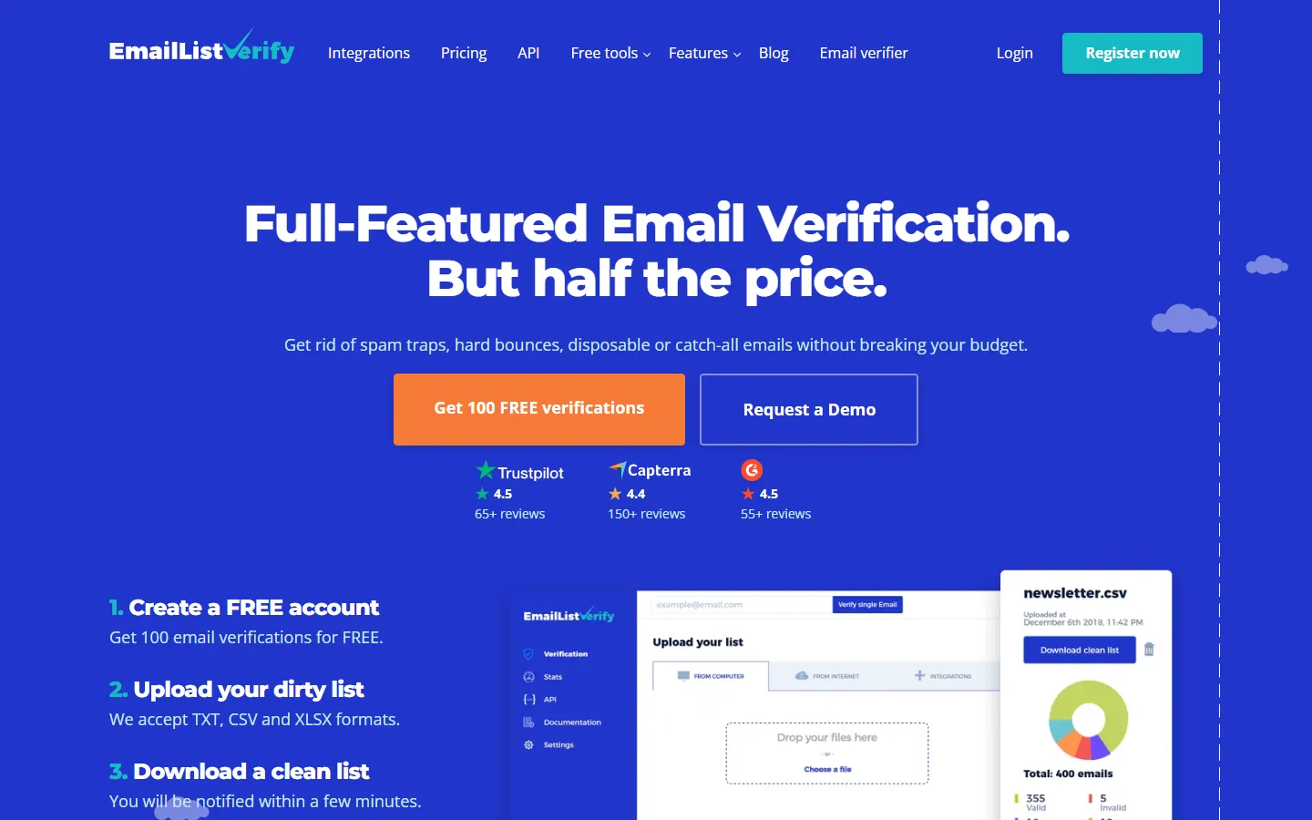 Homepage of EmailListVerify
