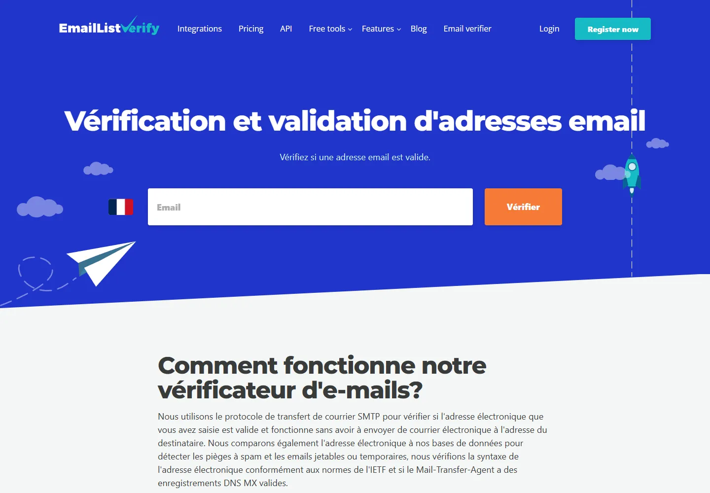 Vérifier un email (French) page on EmailListVerify