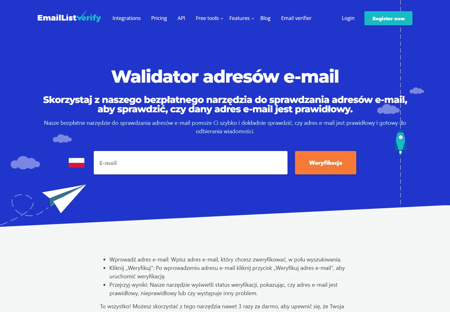 Walidator adresów e-mail (Polish) page on EmailListVerify